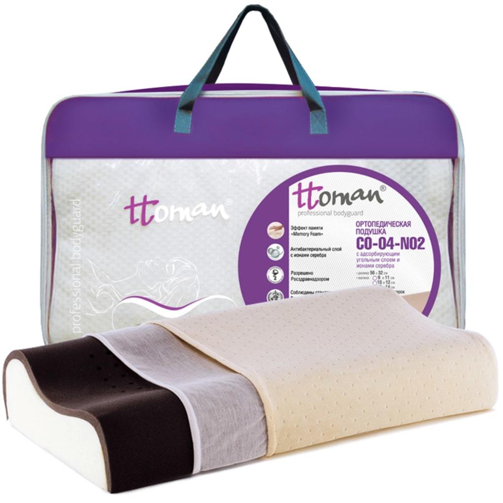 Подушка CO-04-NO.2 Luomma двухслойная, с эффектом памяти. Валики (10/12). Карбоновый слой с ионами серебра купить в OrtoMir24